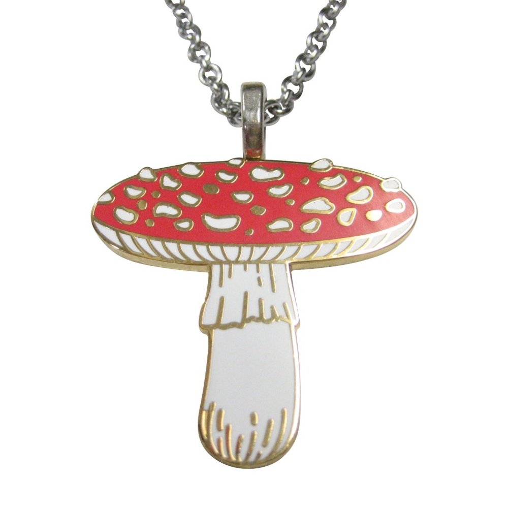 Large Red Toned Mushroom Fungus Pendant Necklace